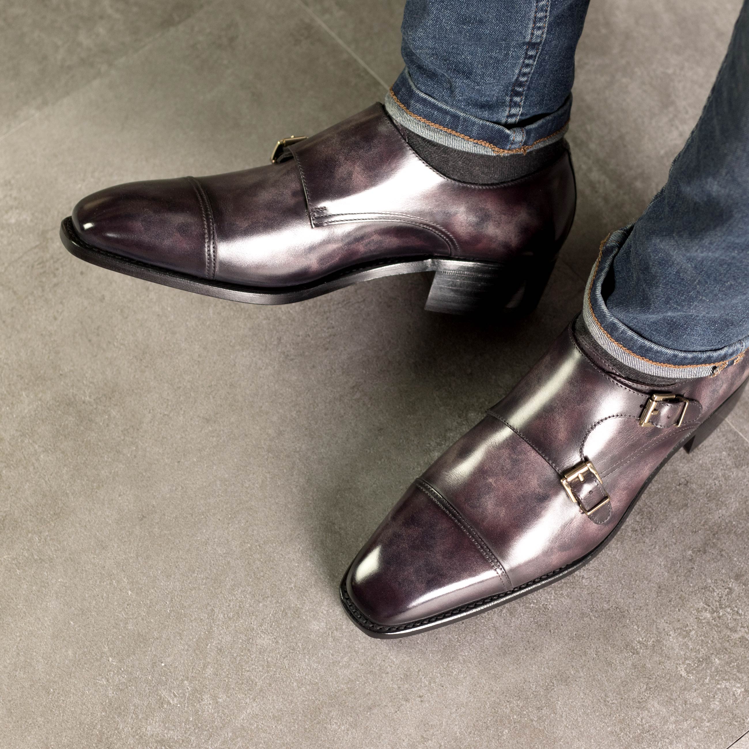 Aubergine Museum Patina - Del Giudice Monk Straps