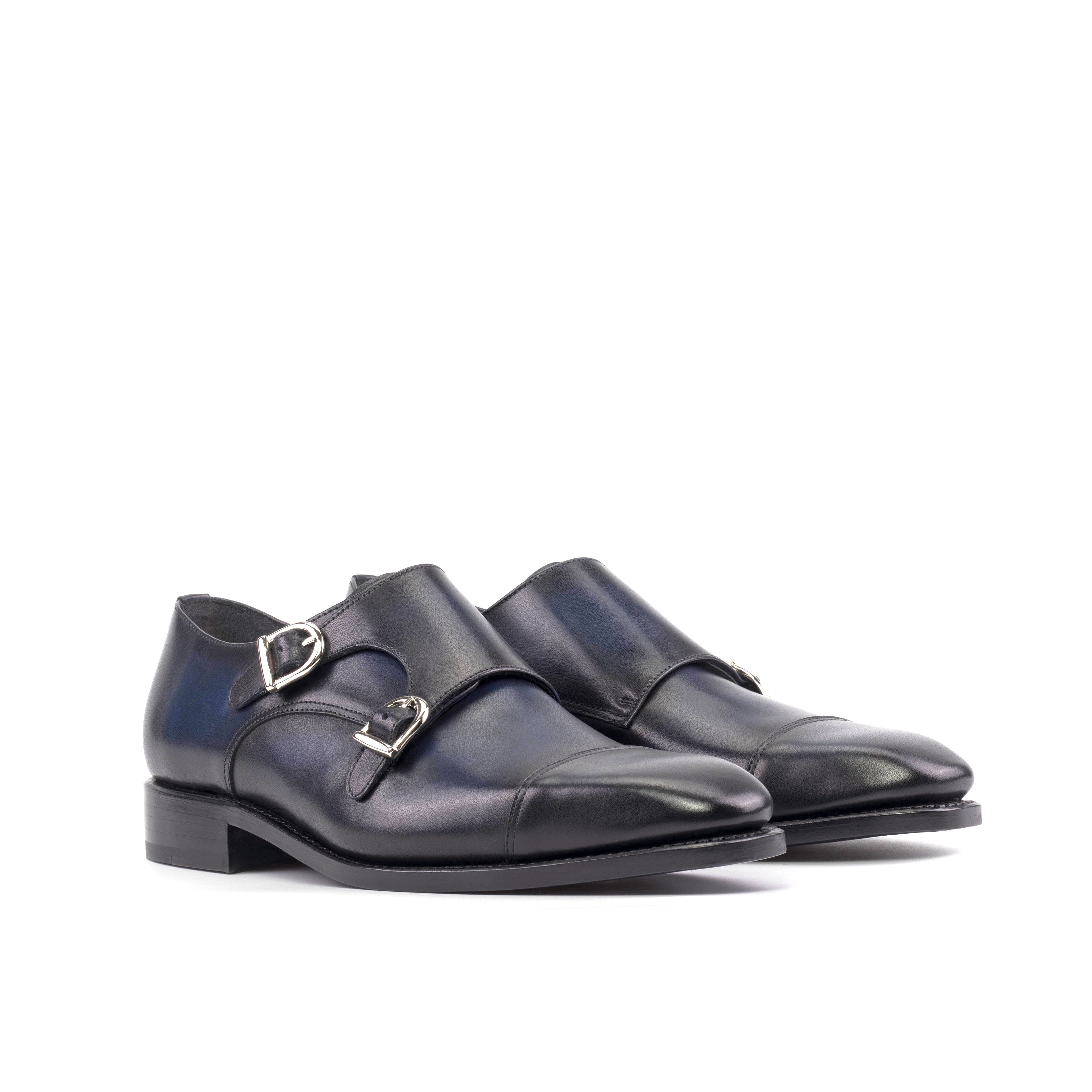 Navy Box Calf Monk Straps