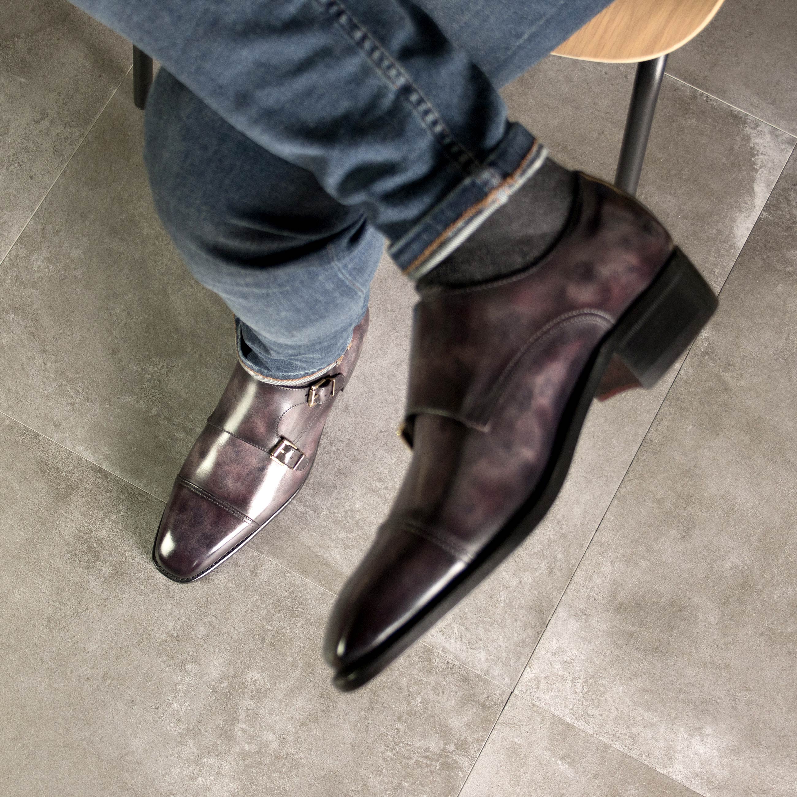 Aubergine Museum Patina - Del Giudice Monk Straps