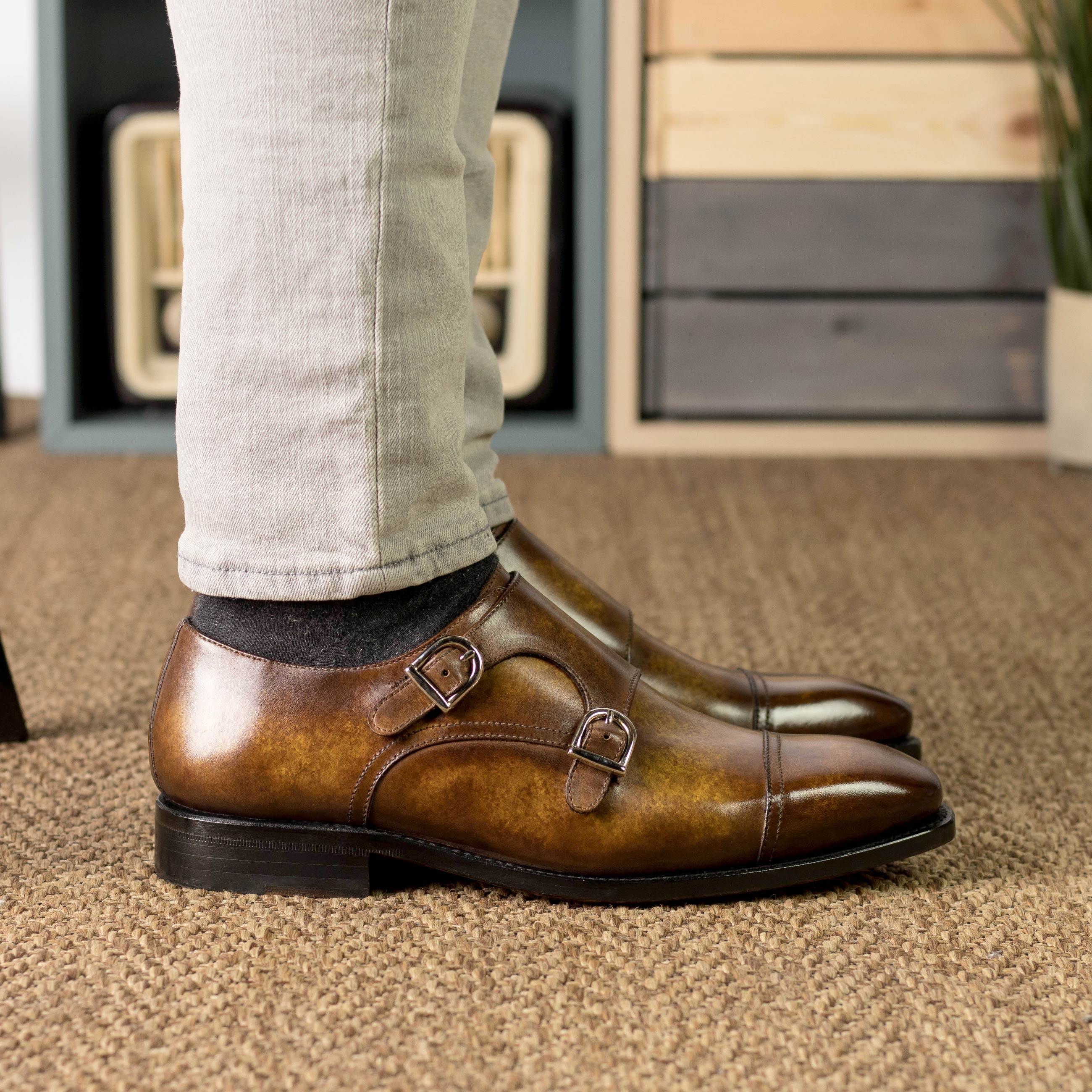 Cognac Marble Patina - Del Giudice Monk Straps